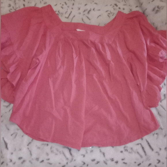 Terra & Sky Tops - Terra & Sky Coral Ruffle Sleeve Blouse